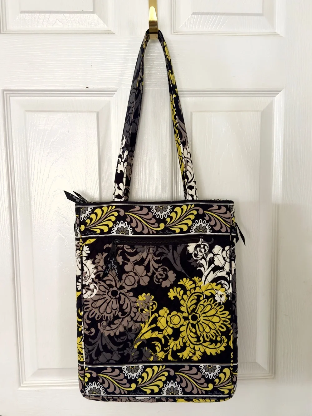 Vera Bradley Baroque Laptop Travel Tote with Yellow, Cream & Gray Floral Pattern